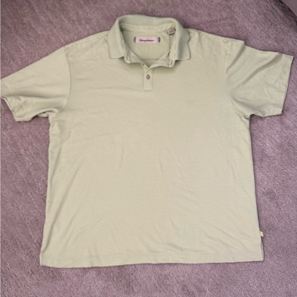 Tommy Bahama Modal Polo Green and White Stripe